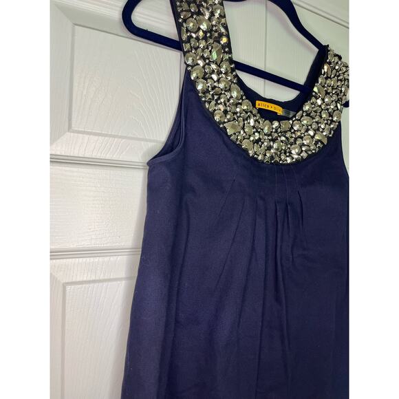 Alice‎ and Olivia Navy Embellished Trapeze Mini Dress Medium - Picture 3 of 12